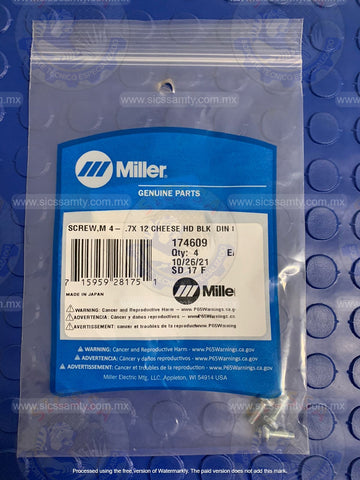 174609 MILLER SCREW,M 4- .7X 12 CHEESE H
